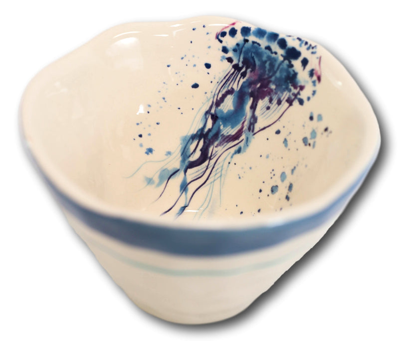 Nautical Blue And White Jellyfish Cereal Small Rice Soup Ceramic Bowls Pack Of 2