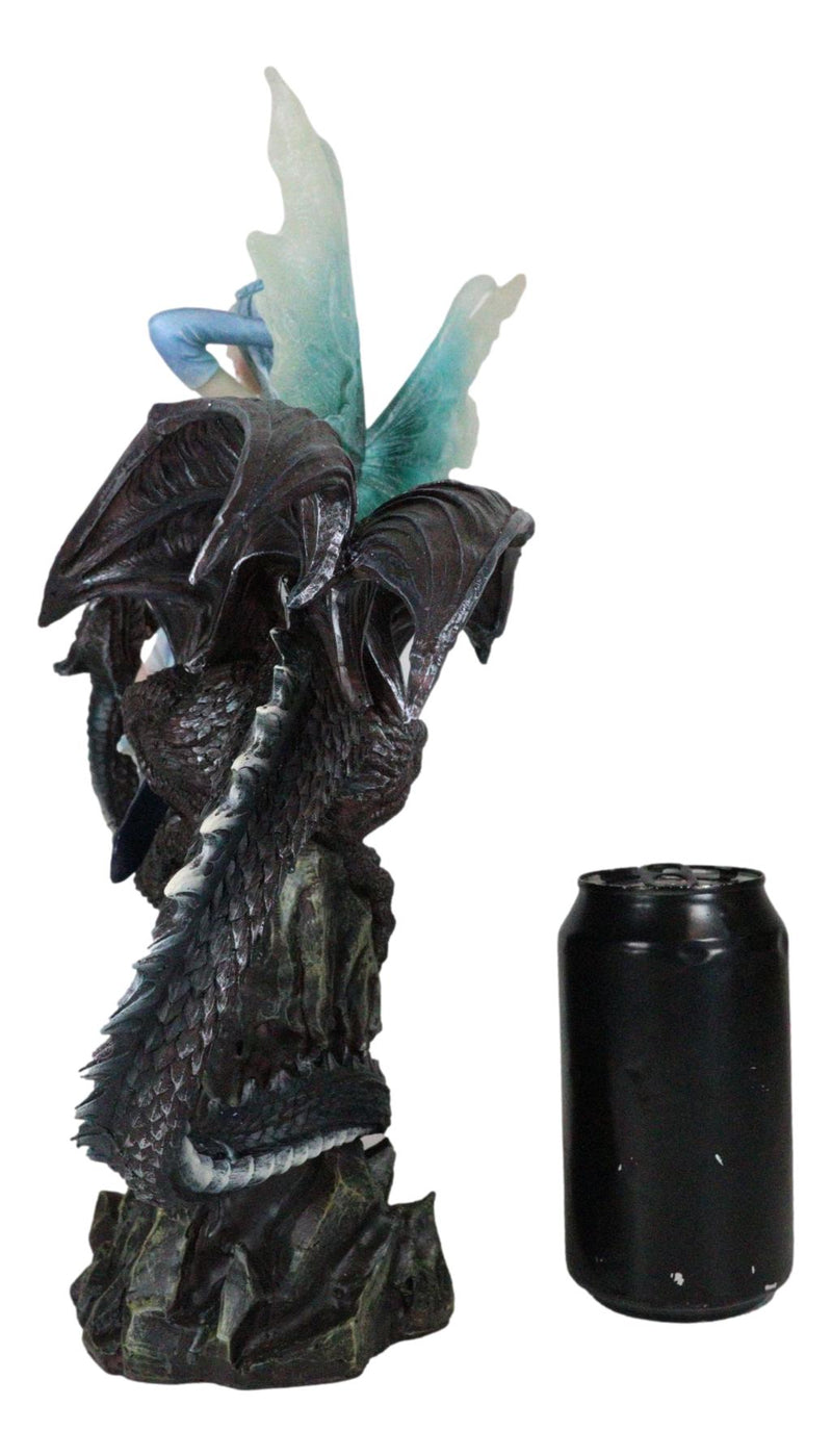 Large Ice Elemental Fairy With Night Fury Dragon Statue 14"L Fantasy Witch Fairy