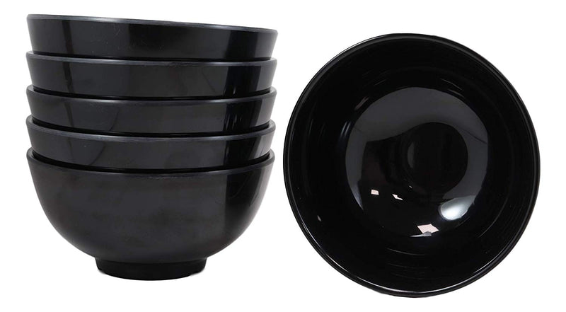 Black Smooth Melamine Large Deep Round Bowls 48oz For Ramen Salad Soup Pack of 6