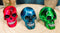 Colorful Rock And Roll Lightning Thunder Bolt Skulls Mini Figurines Set Of 3