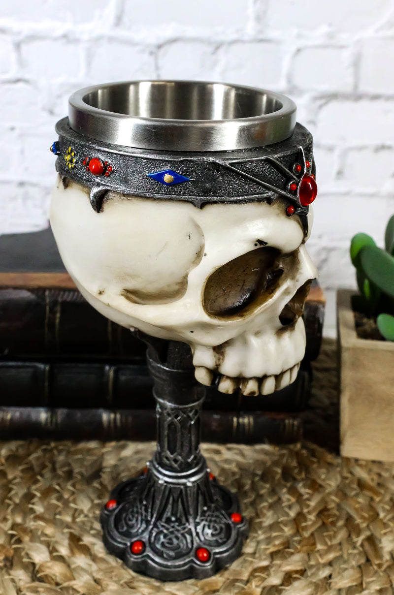 Medieval Cursed Skull With King Crown Diadem Gems Gothic Wine Goblet Chalice Cup