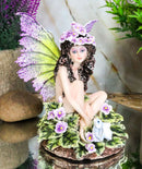 Whimsical Violet Purple Girl Fairy Sitting On Pansy Garden Bed Pixie Figurine