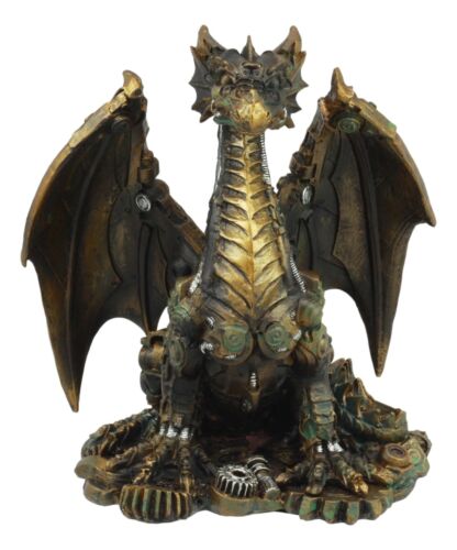 Bronzite Steampunk Mechanical Dragon Statue 7"Tall Mythical Fantasy Dragon Decor