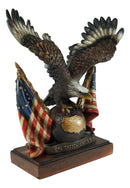 Bald Eagle On Map Of America Globe With 2 Flags Figurine One Nation Under God