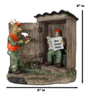 Rustic Deer With Rifle Jumping A Hunter With Newspapers In Outhouse Figurine