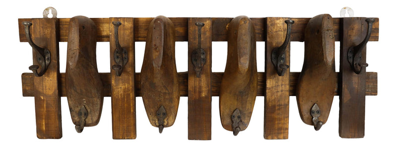 33" Long Rustic Antique Shoe Molds Horizontal Wood Rack Wall Plaque Coat Hooks