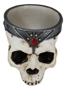 Medieval Gothic Skeleton King Skull With Bejeweled Crown Bowl Planter Figurine