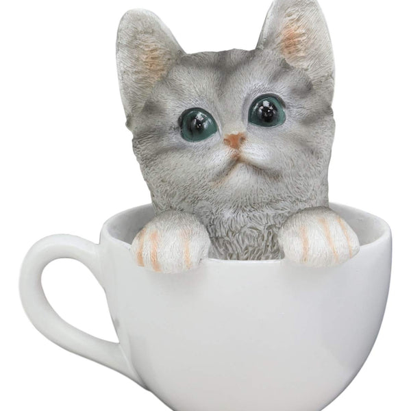 Standing Feline Gray Tabby Cat Kitten Figurine With Realistic