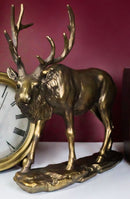 Large Wapiti Bull Elk Deer With Towering Antlers Rustic Statue In Gold Patina