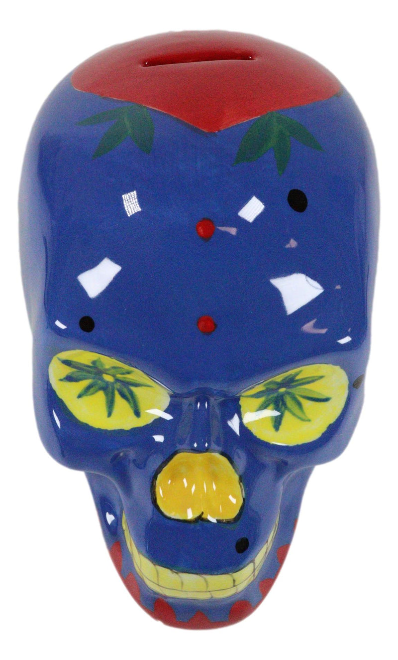 Blue Day Of The Dead Skull Ceramic Figurine Skeleton 7"L Fantasy Home Decor