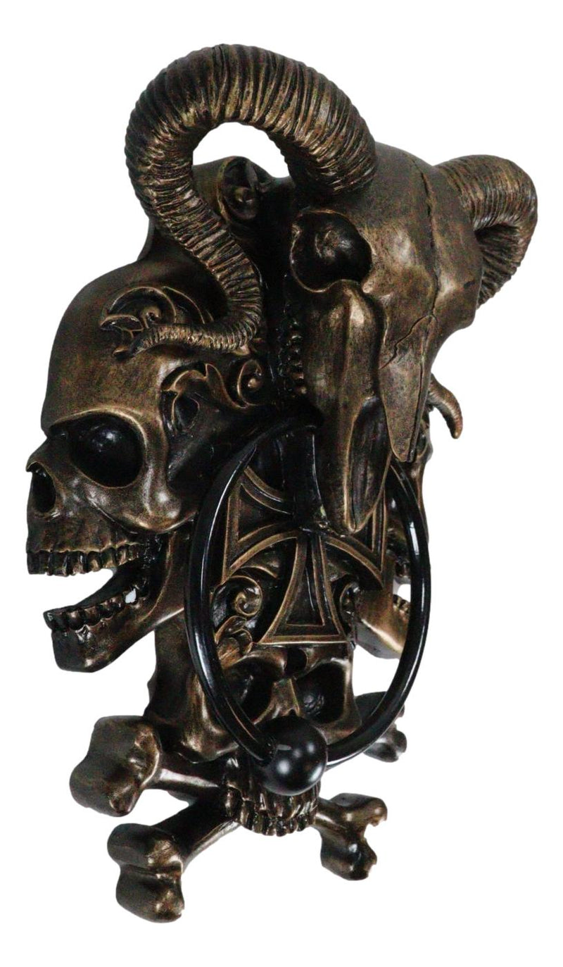 Demon Horned Ram Cranium Skull With Crossed Bone Skulls Decorative Door Knocker