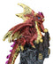 Metallic Crimson Red Dragon Guarding Castle Tower On Mountain Cliff Figurine