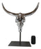 23"H Large Rustic Chrome Plated Longhorn Bull Steer Skull Resin Desktop Plaque