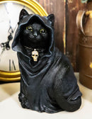 Black Cat With Zealot Sorcerer Cloak And Necromancer Skull Necklace Figurine