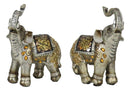 Ebros Bejeweled Mosaic Feng Shui Elephant With Trunk Up Statue 6"Tall Set of 2