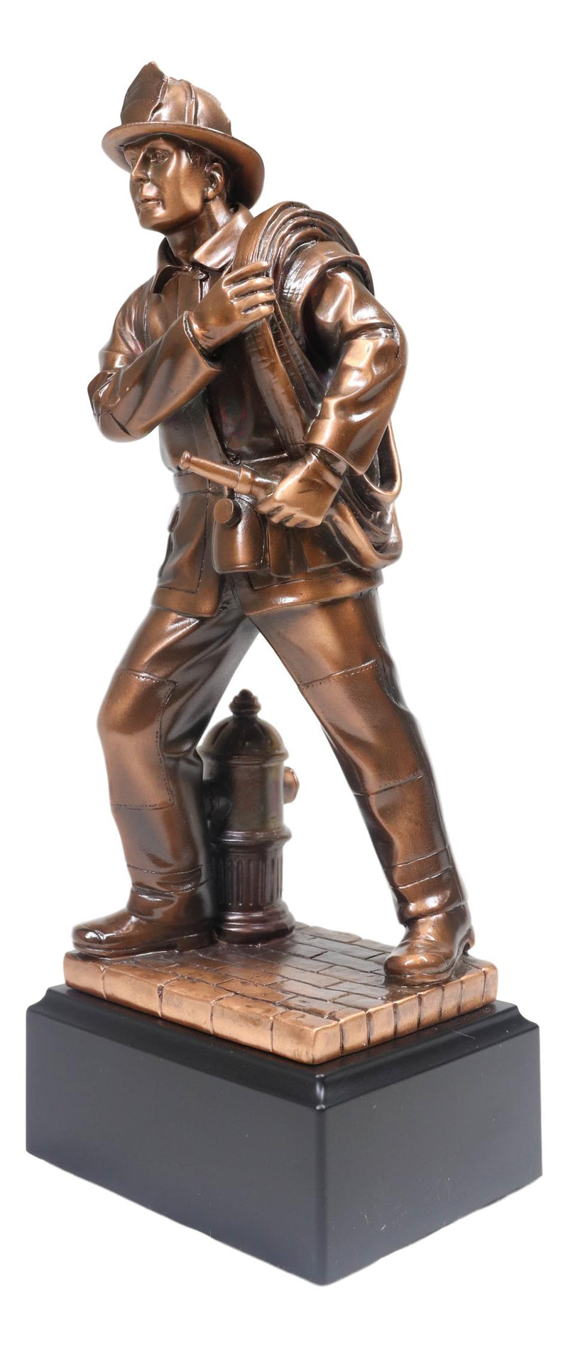 In Line Of Duty Fireman Carrying Hose By Hydrant Statue 12"H Fire Fighter Decor