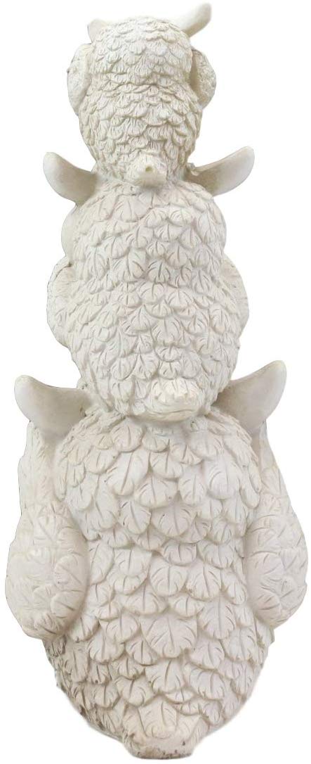 Ebros Stacked See Hear Speak No Evil Wise Fat Owls Figurine 7.5" Height (Cream)