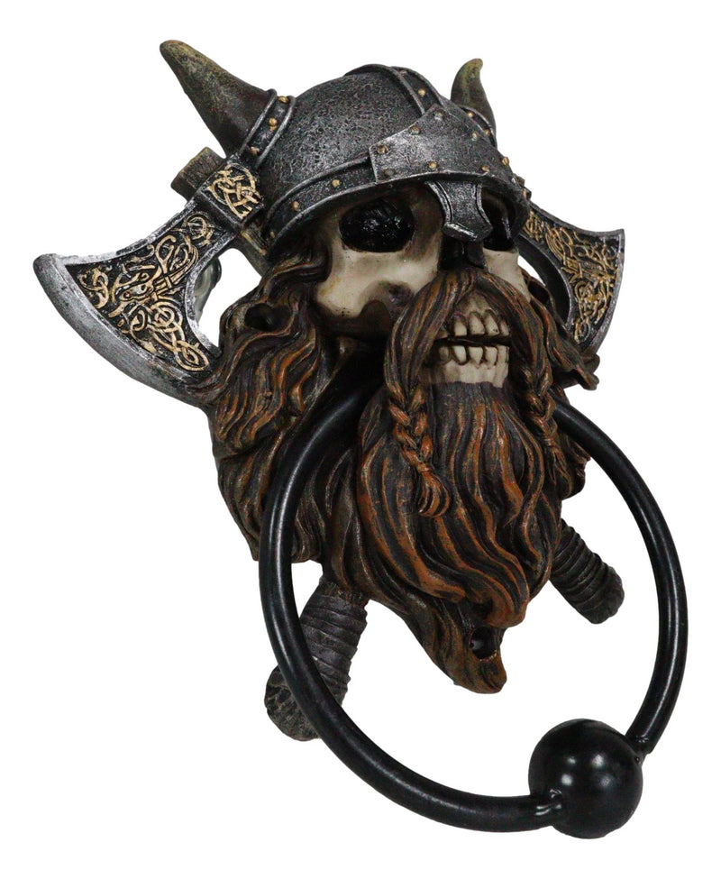 Viking Norse Berserker Warrior Chieftain Skull Rune Axes Decorative Door Knocker