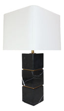 27"H Contemporary Elegant 3 Black Marble Cubes Gold Trim Table Lamp Fabric Shade