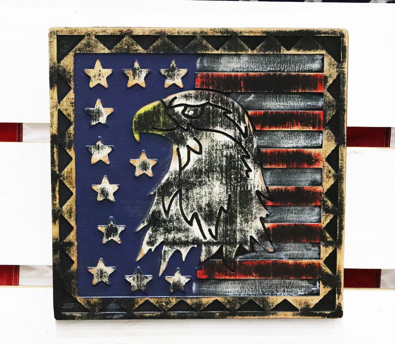 Western Patriotic USA Flag With Bald Eagle Pride of America Wooden Wall Decor