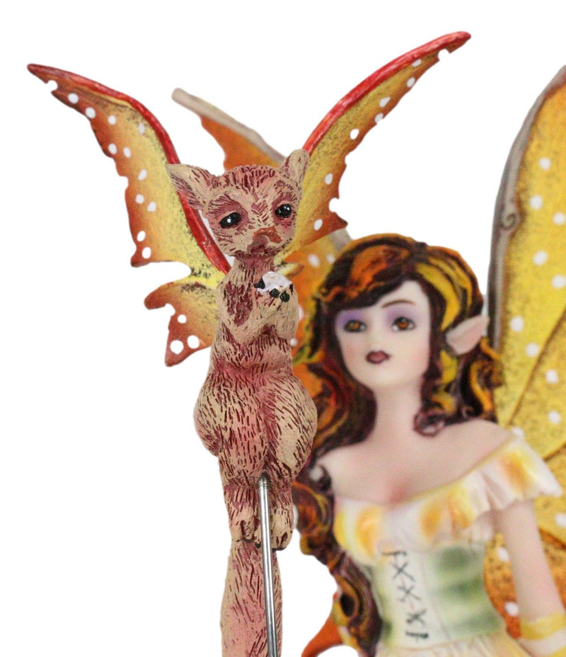 Amy Brown Pretty Summer Fairy On Toadstool Mushroom With Fox Pixie Fairy Statue