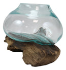 Balinese Handicraft Natural Driftwood With Fitted Hand Blown Glass Bowl 9"W