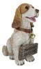 Tan And White English Cocker Spaniel Dog With Welcome Jingle Collar Sign Statue