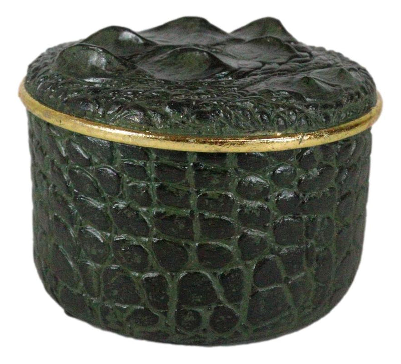 Faux Crocodile Pattern Textured Green Print Gold Trim Decorative Jewelry Box