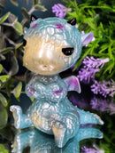 Whimsical Cute Blue Sulky Baby Dragon Wyrmling With Magenta Spots Mini Figurine