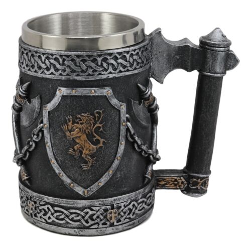 Large Medieval Coat Of Arms English Lion Heraldry Shields And Crossed Axes Mug