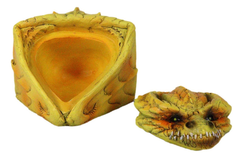 Hibernating Dragon Yellow Serpent Drake Small Stash Trinket Jewelry Box Figurine