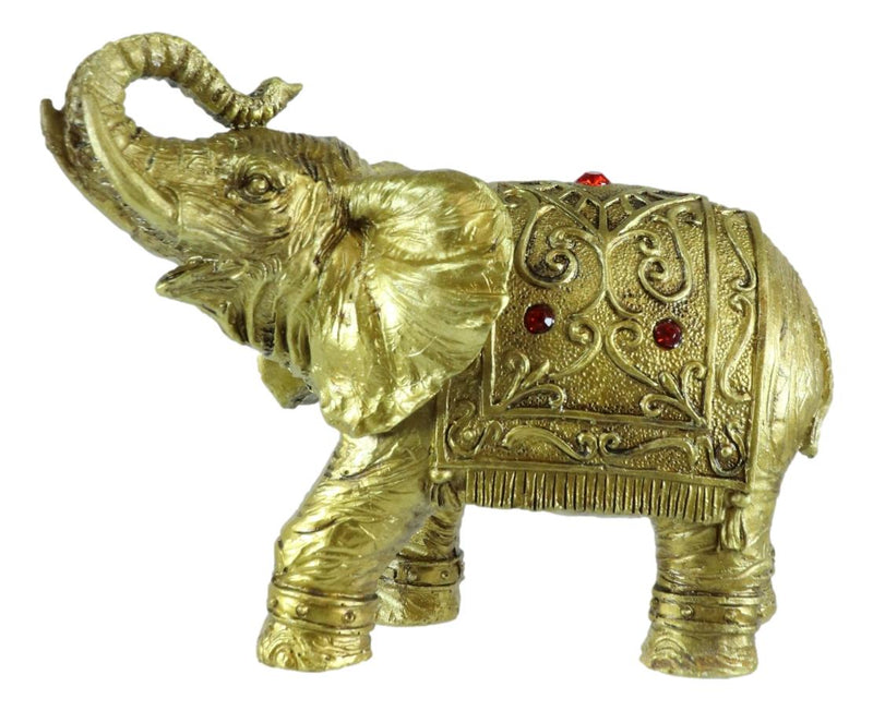 Thai Buddhism Noble Golden Elephant Trumpeting With Trunk Up Figurine Sculpture