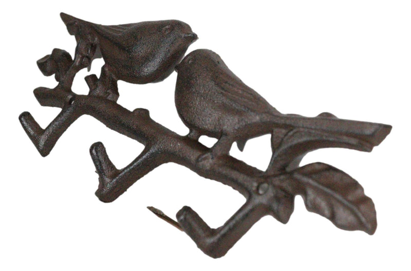 Cast Iron Rustic Lovebirds Perching On Leafy Twig Branch 3-Pegs