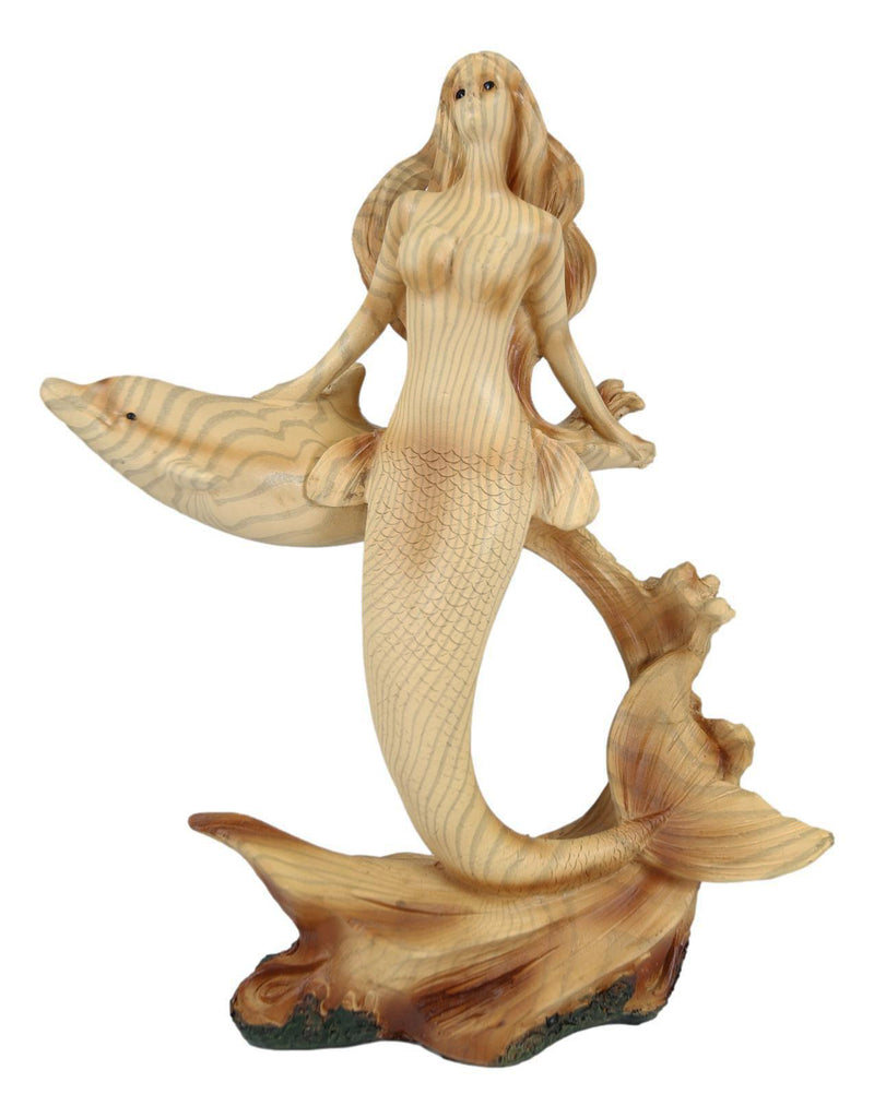 Large Ocean Mermaid Princess With Dolphin Friend Figurine Coastal Marine Statue