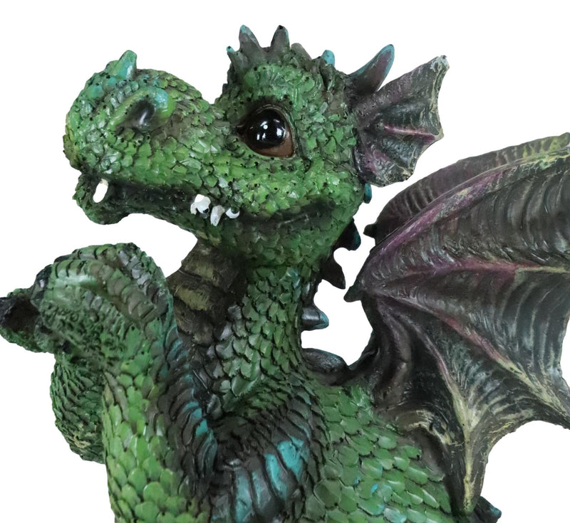 Fantasy Whimsical Adorable Cheering Green Dinosaur Dragon Collectible Figurine