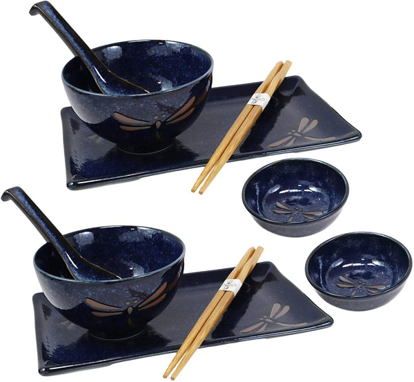 Sushi Set Black Blue Plum 4 pcs with Chopsticks - Made In Japan Europe