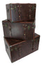 Set Of 3 Stackable Large Wood Vintage Brown Leather Trunk Case Boxes Organizer