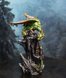 Metallic Golden Green Dragon Guarding Castle Tower On Mountain Cliff Figurine