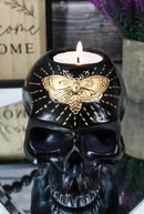 Black Gothic Skull Skeleton With Golden Butterfly And Evil Eye Candle Holder