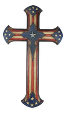 Patriotic USA American Flag With Western Stars Faux Tooled Leather Wall Cross