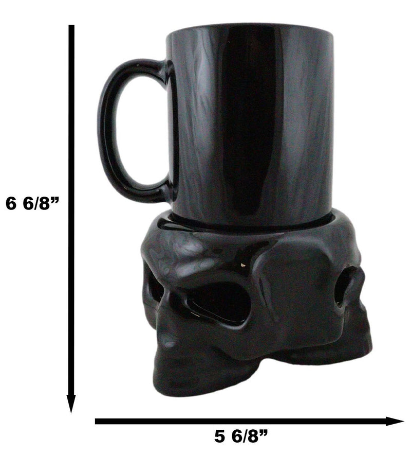 Alchemy Triple Skulls Black Cup With Candle Holder Mug Warmer Shadow Caster Set