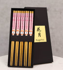 Reusable Bamboo Pink Cherry Blossoms Set of 5 Ridged Chopsticks Pairs In Box