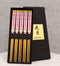 Reusable Bamboo Pink Cherry Blossoms Set of 5 Ridged Chopsticks Pairs In Box