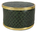 Faux Crocodile Pattern Green Print With Gold Trim Round Decorative Jewelry Box