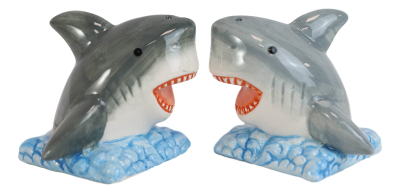 Ceramic Nautical Ocean Great White Sharks Salt And Pepper Shakers Figurine Set