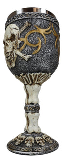 Skeleton Cross Bones Cracked Skull Graveyard Wine Goblet Chalice Figurine