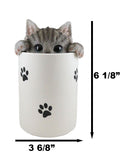 Ceramic Gray Tabby Cat Hiding and Peeking Dry Storage Jar With Paw Prints Decor