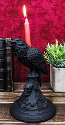 Gothic Poe Raven Crow Black Rose Skull Tombstone Tea Light Votive Candle Holder