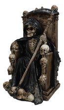 Dark Lord Grim Reaper Skeleton With LED Eyes Seated On Skulls Throne Figurine