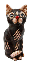 Balinese Wood Handicrafts Adorable Chocolate Feline Cat With Red Nose Figurine